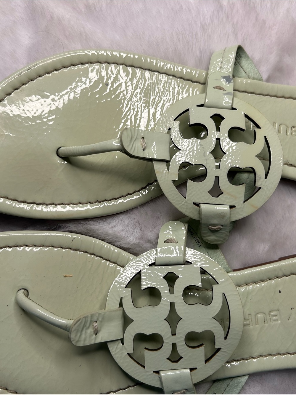 Tory Burch Miller Meadow Mist/Mint Green Naplak Leather Sandals Sz 10 M See Pics